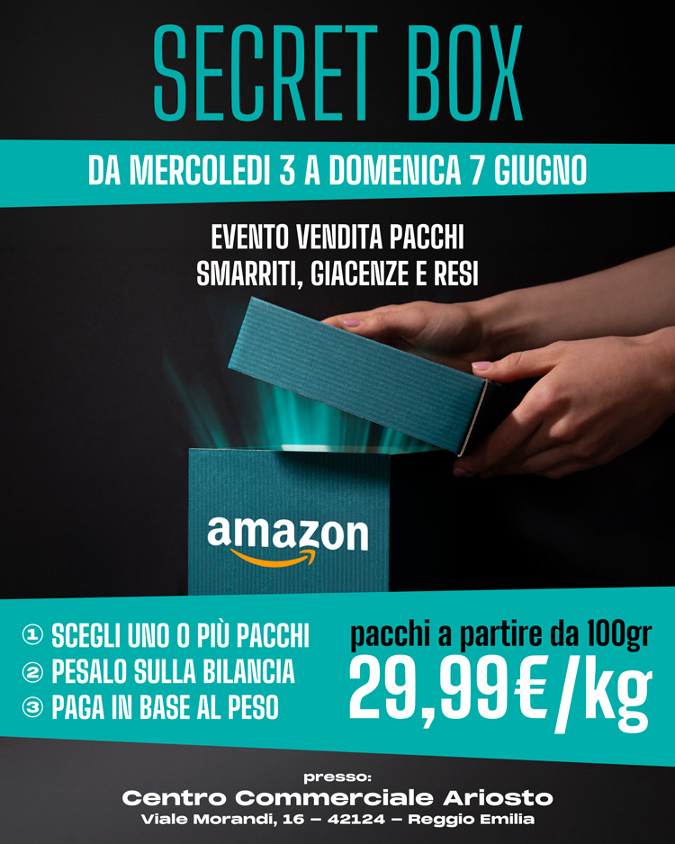 Centro Commerciale Euro Torri | SECRET BOX<BR>VENDITA PACCHI SMARRITI,<BR>GIACENZE E RESI AMAZON